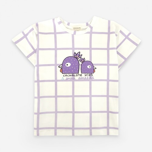 Camiseta cuadros lila bebé